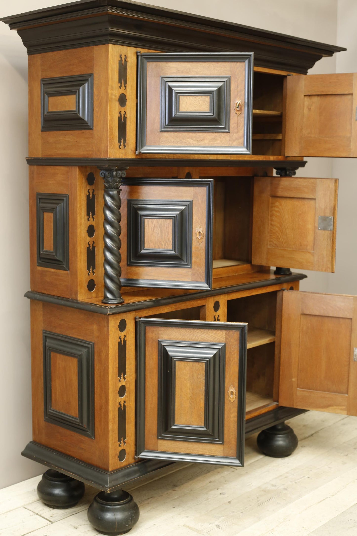 19th century Dutch oak and ebony Kas cupboard