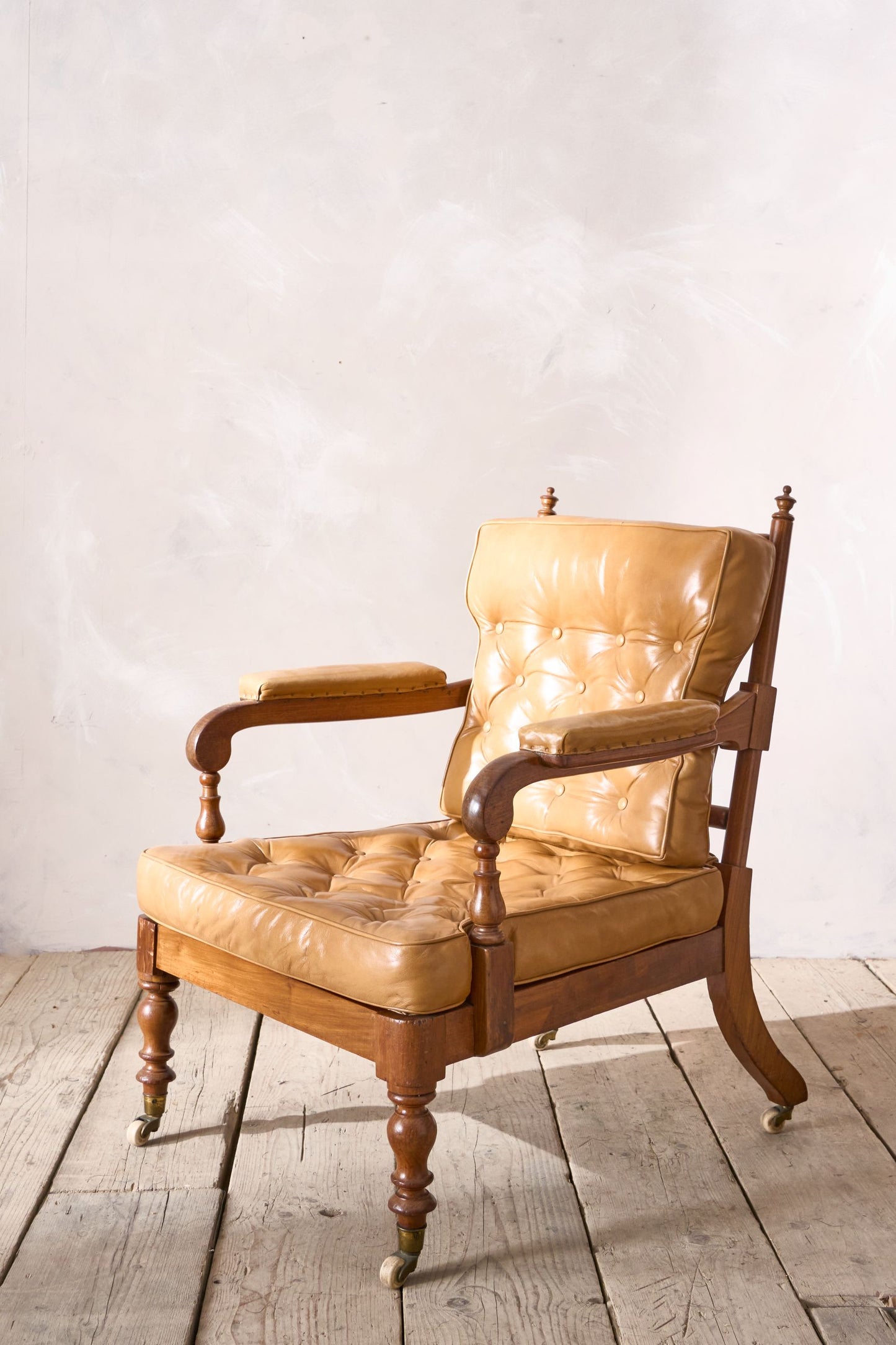 Victorian mahogany and leather spindle back library chair