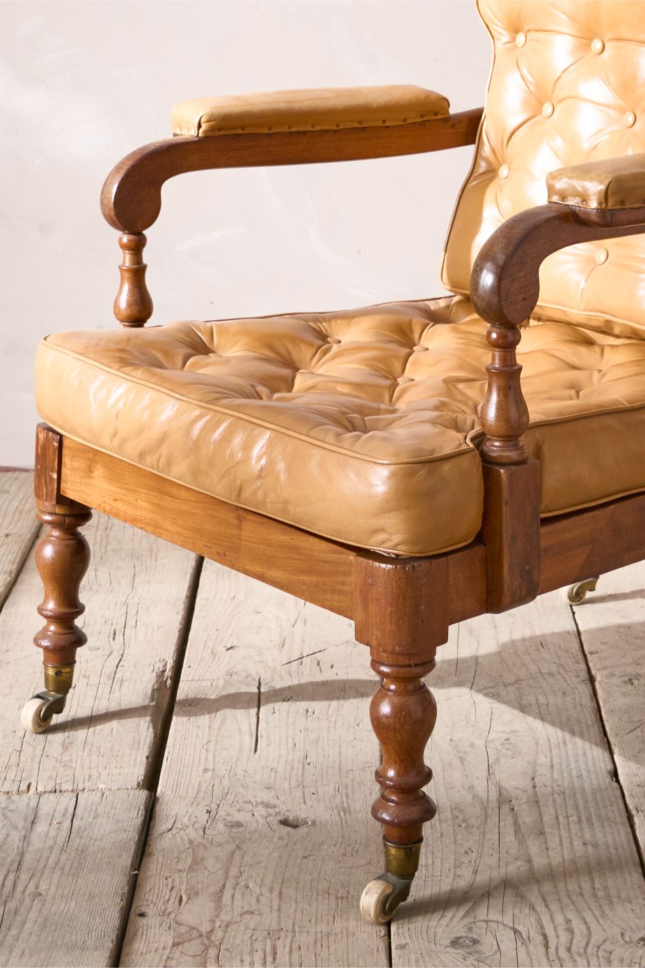 Victorian mahogany and leather spindle back library chair