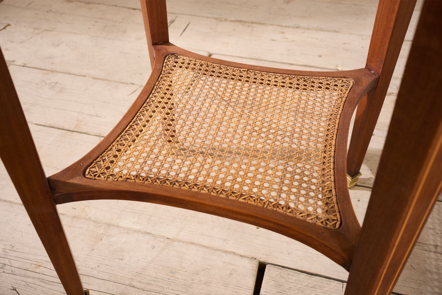 1920's mahogany yellow marble and rattan shelf Gueridon table