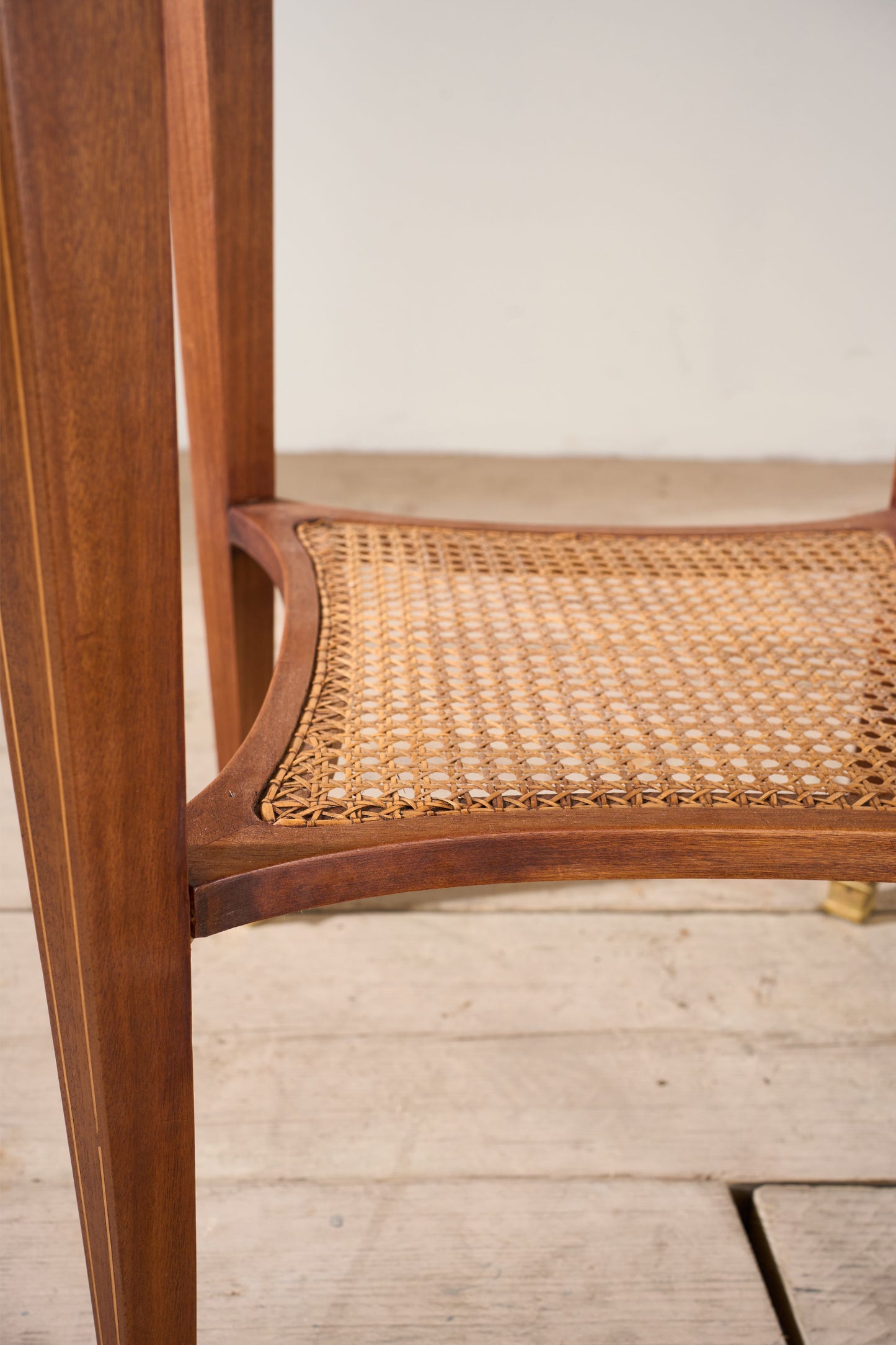 1920's mahogany yellow marble and rattan shelf Gueridon table