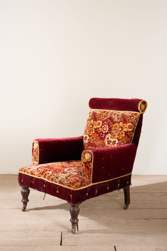 Large proportioned 19th century Carpet covered armchair