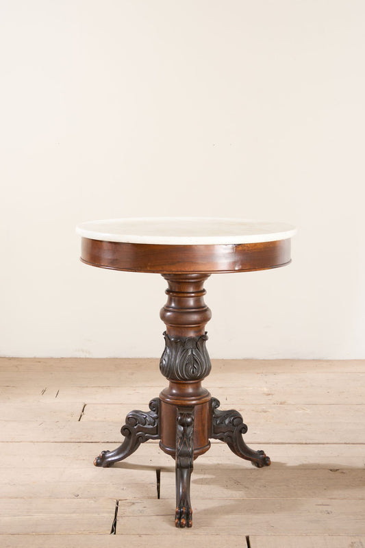 19th century Carved mahogany and white marble Gueridon table