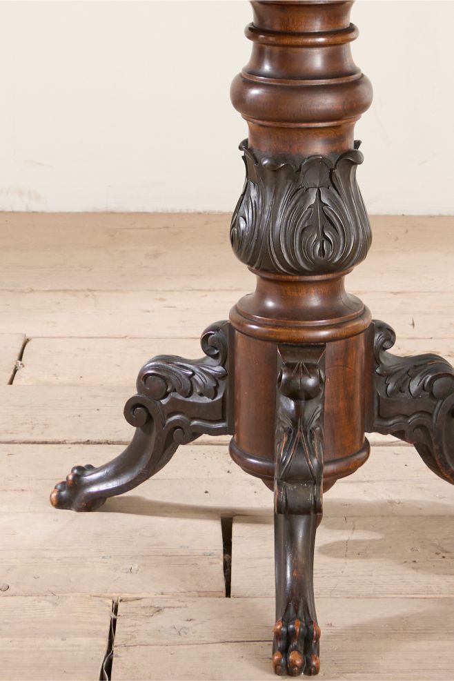 19th century Carved mahogany and white marble Gueridon table
