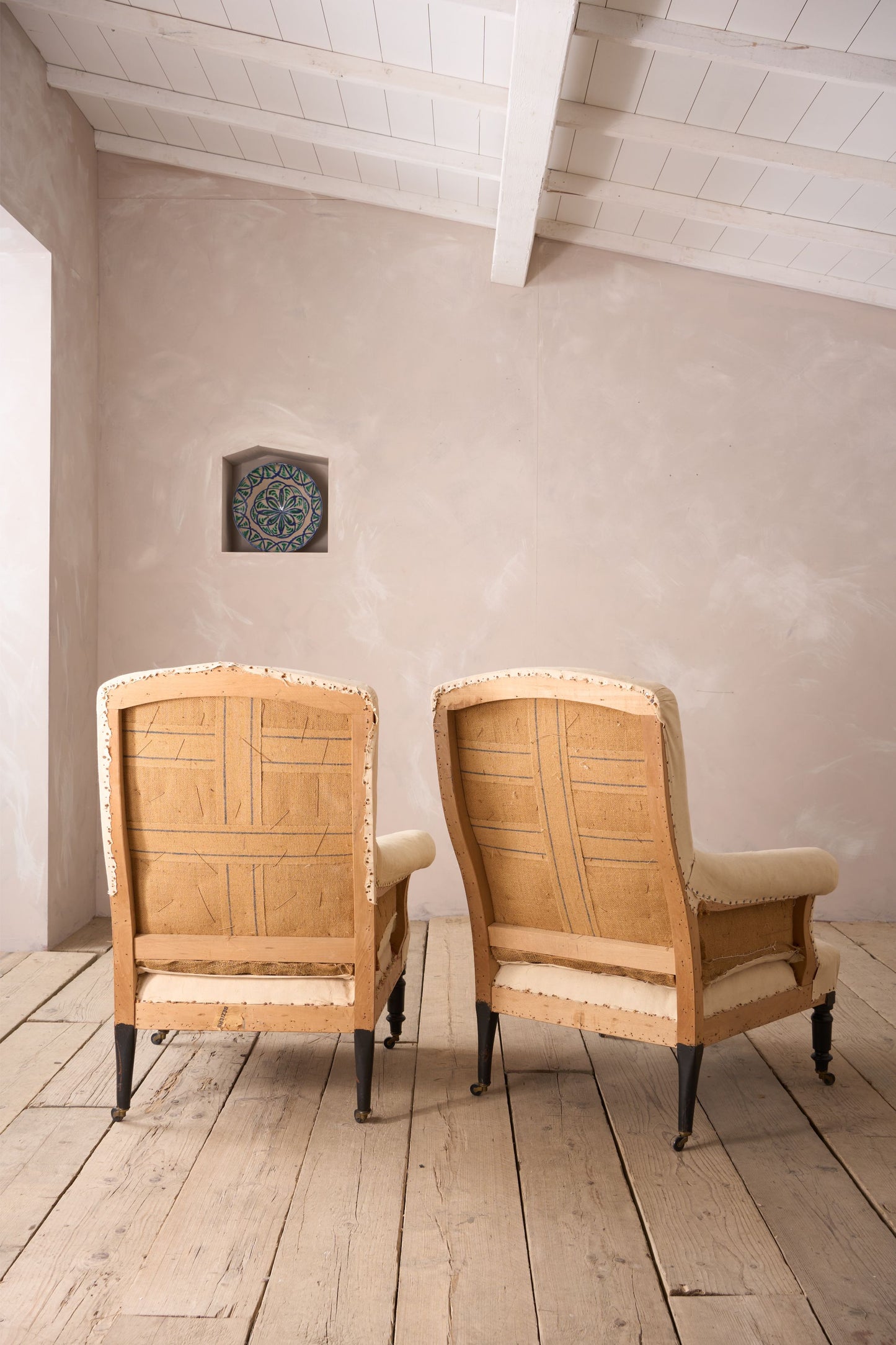 Pair of Large square back Napoleon III armchairs