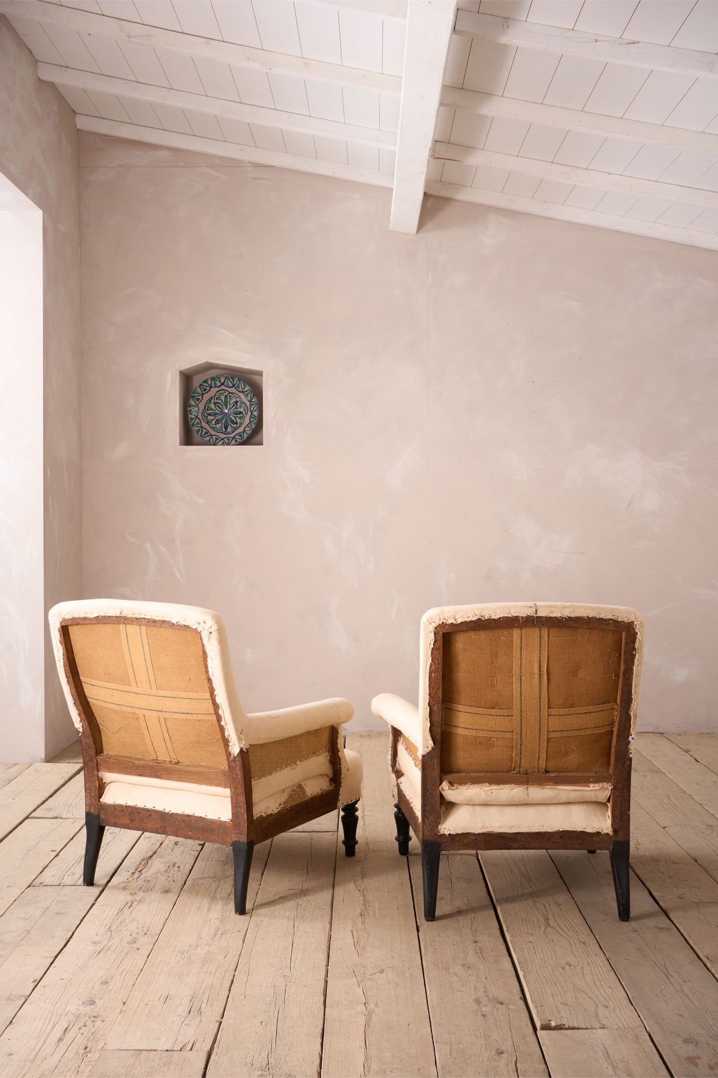 Pair of wide seated Napoleon III square back armchairs