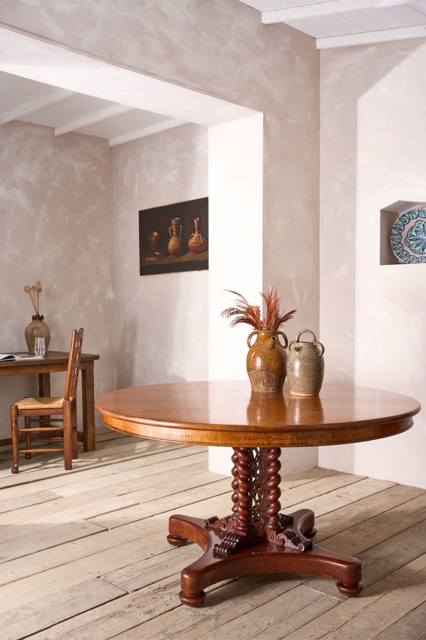 19th century Oak centre table with fretwork column