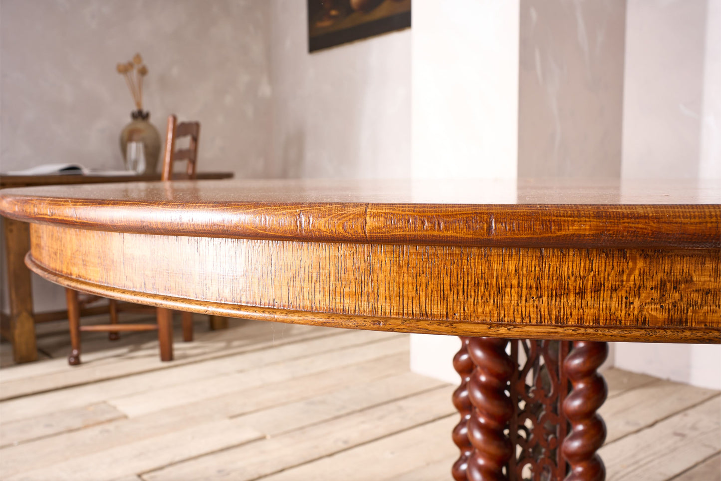 19th century Oak centre table with fretwork column