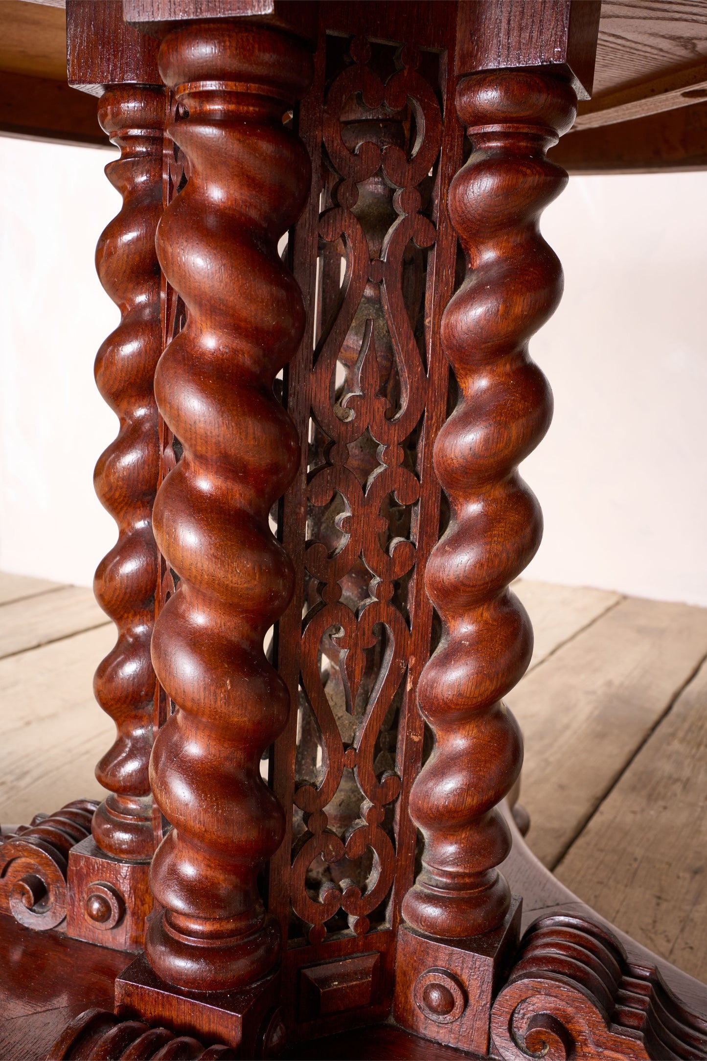 19th century Oak centre table with fretwork column