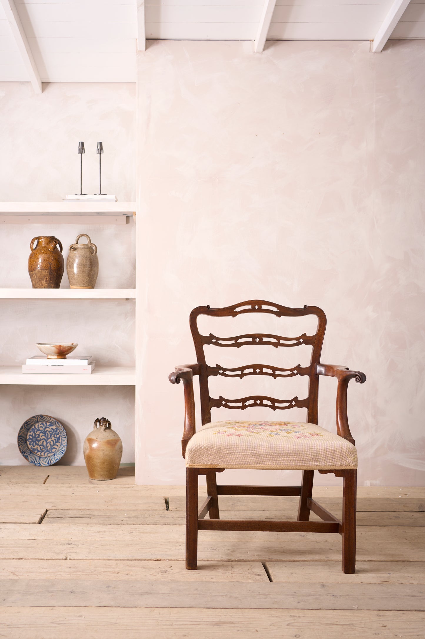 Georgian mahogany ladder back open armchair