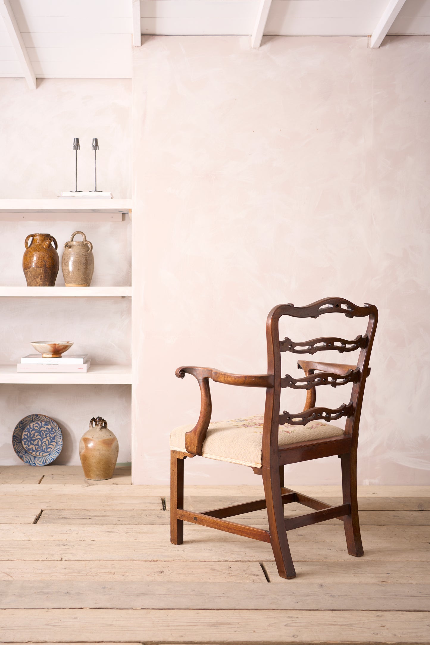Georgian mahogany ladder back open armchair