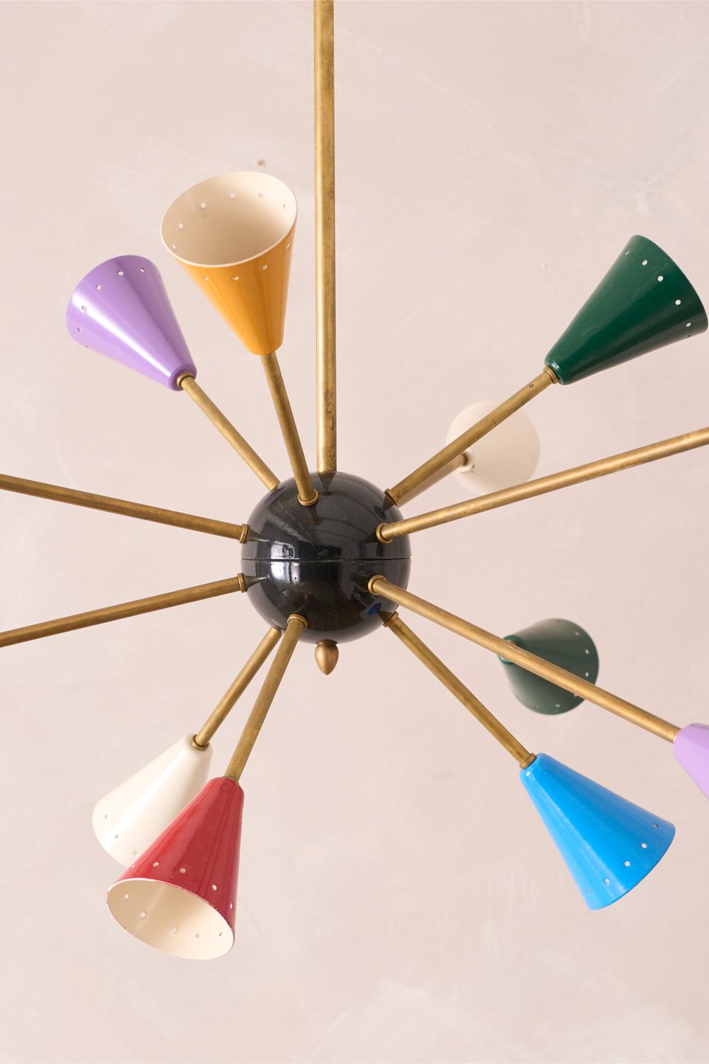 Mid century Italian brass and coloured Atomic light