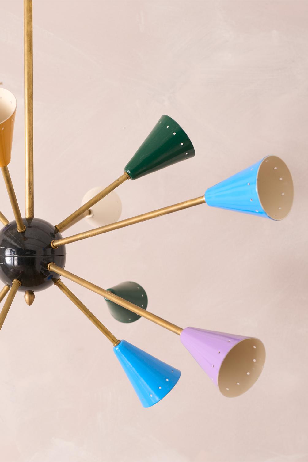 Mid century Italian brass and coloured Atomic light