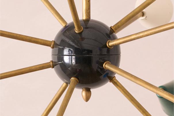 Mid century Italian brass and coloured Atomic light