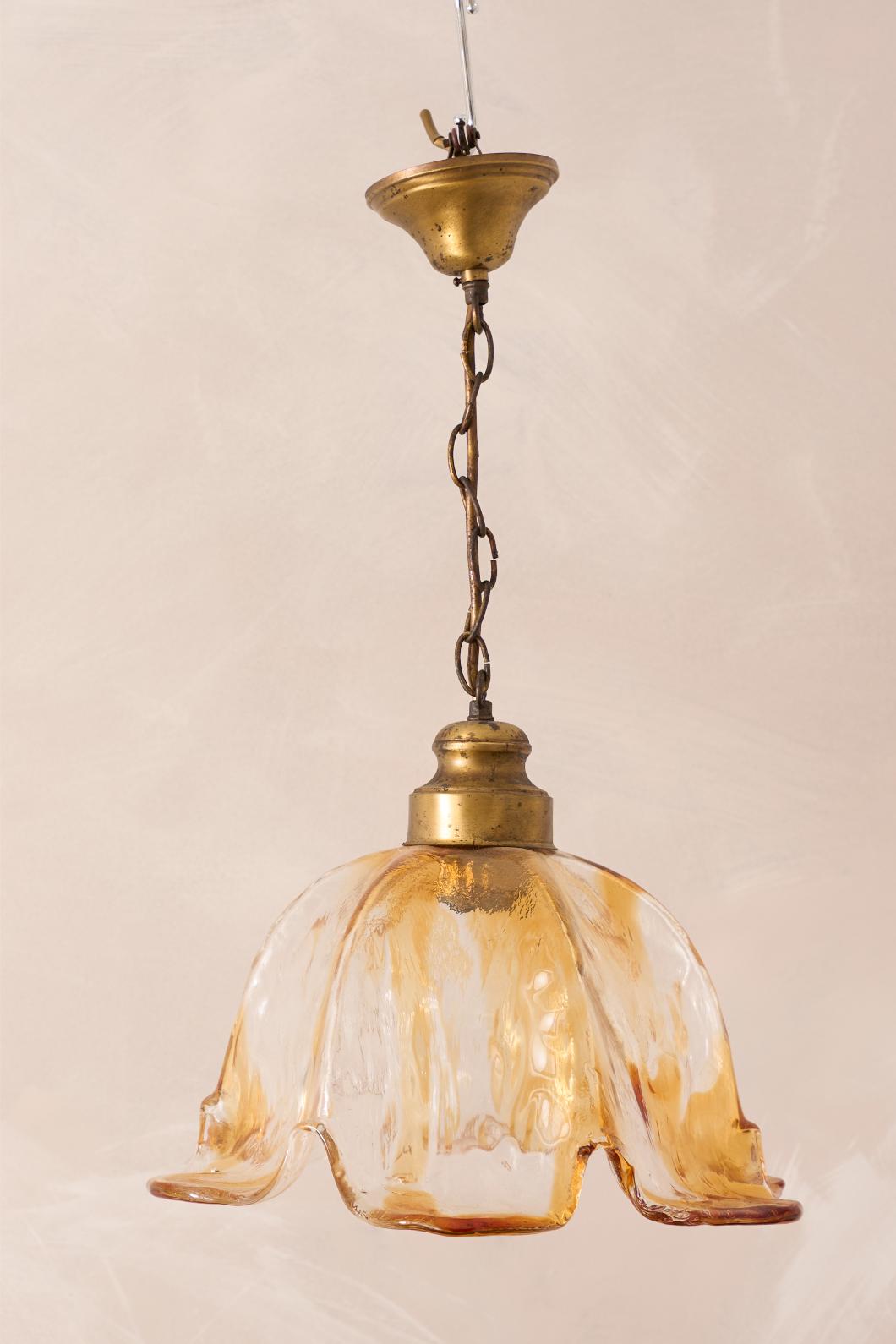 Spanish Amber glass tulip pendant lights - 5 available