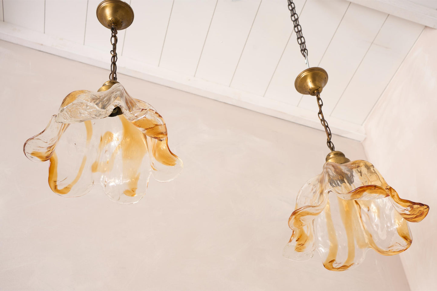Spanish Amber glass tulip pendant lights - 5 available