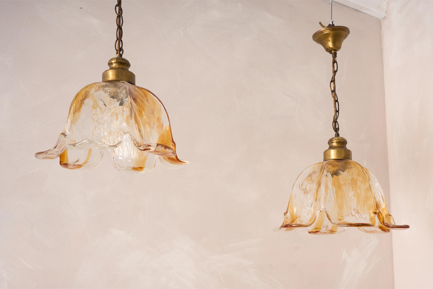 Spanish Amber glass tulip pendant lights - 5 available