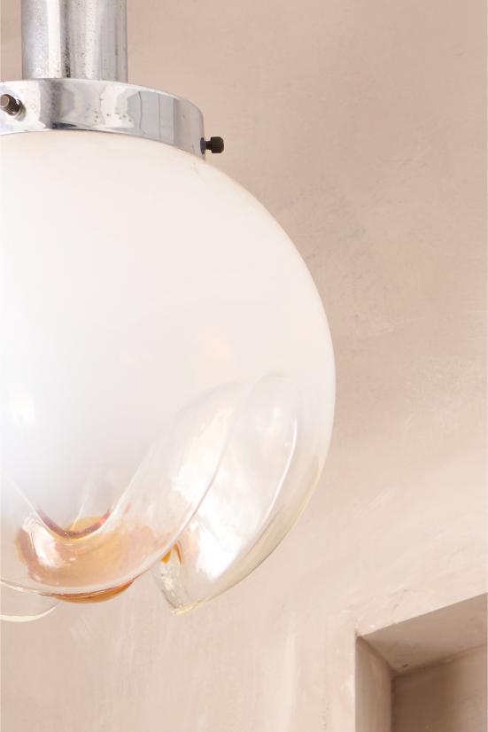 Amber and opaline Mazzega Murano glass Pendant lights - 2 available