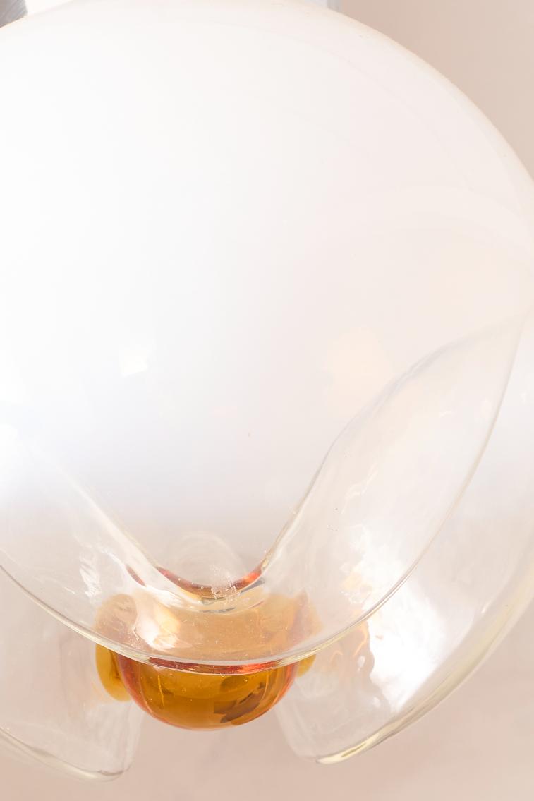 Amber and opaline Mazzega Murano glass Pendant lights - 2 available