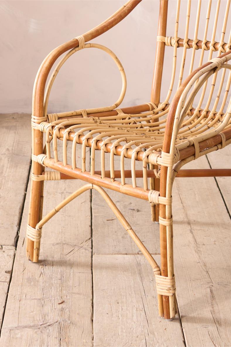 Single mid century two tone bamboo side chair