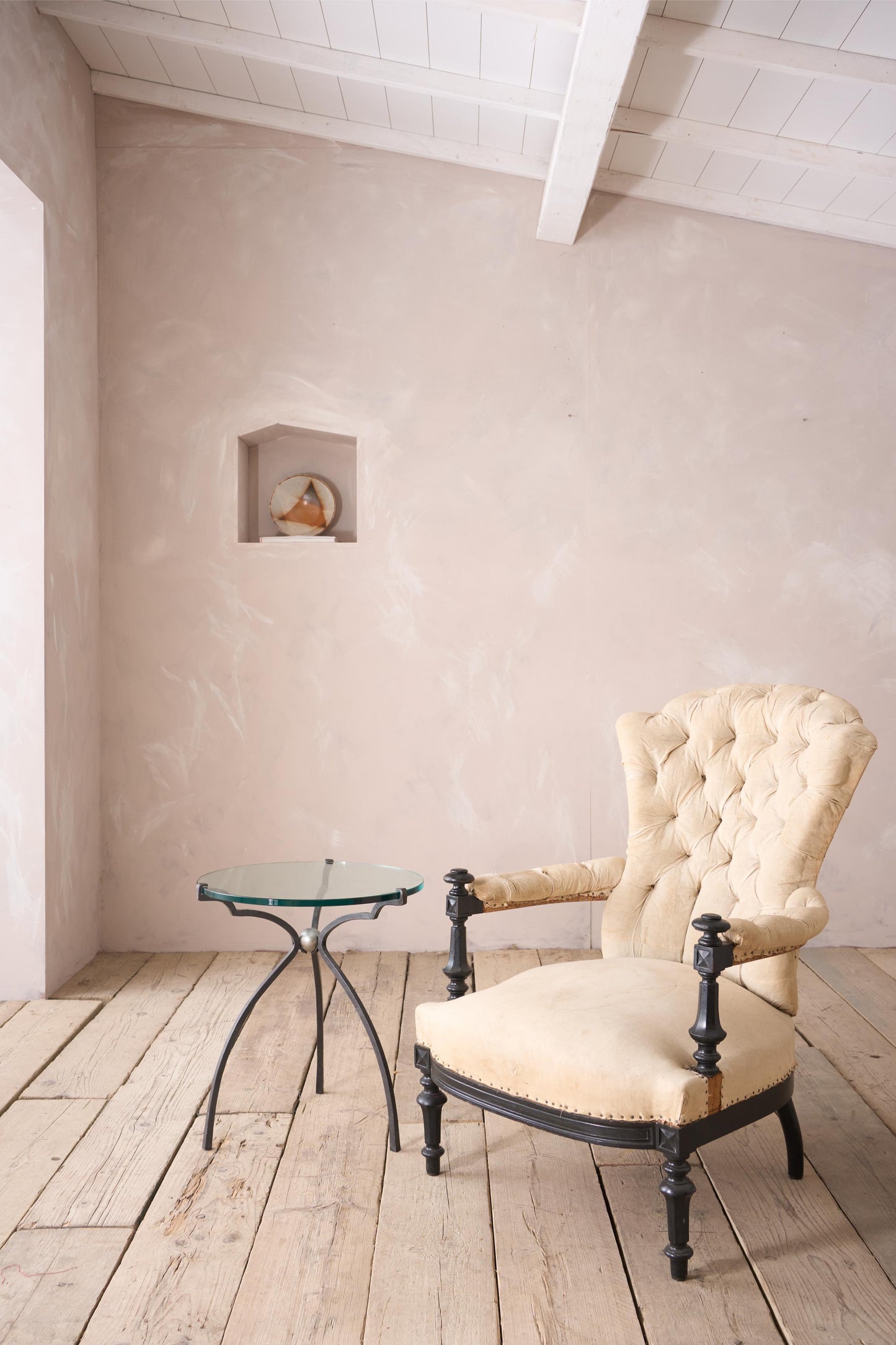 Mid 20th century glass and iron side table by Peter Ghyczy