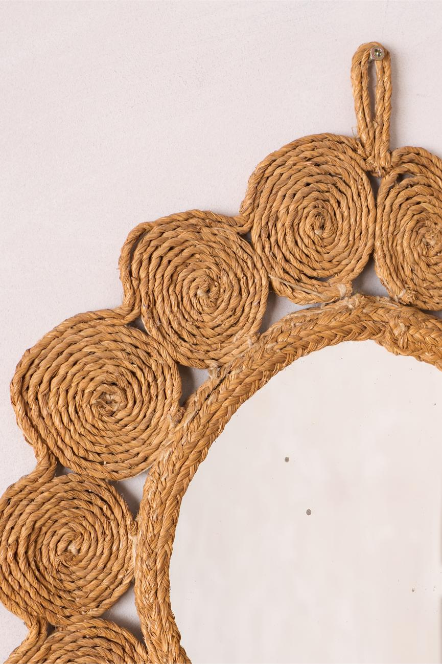 Mid century rattan scalloped wall mirror