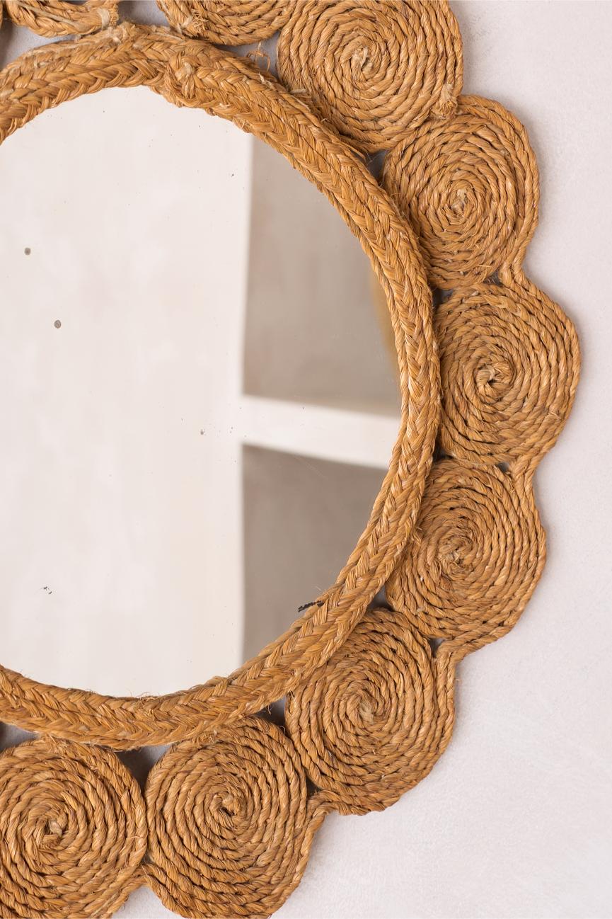 Mid century rattan scalloped wall mirror