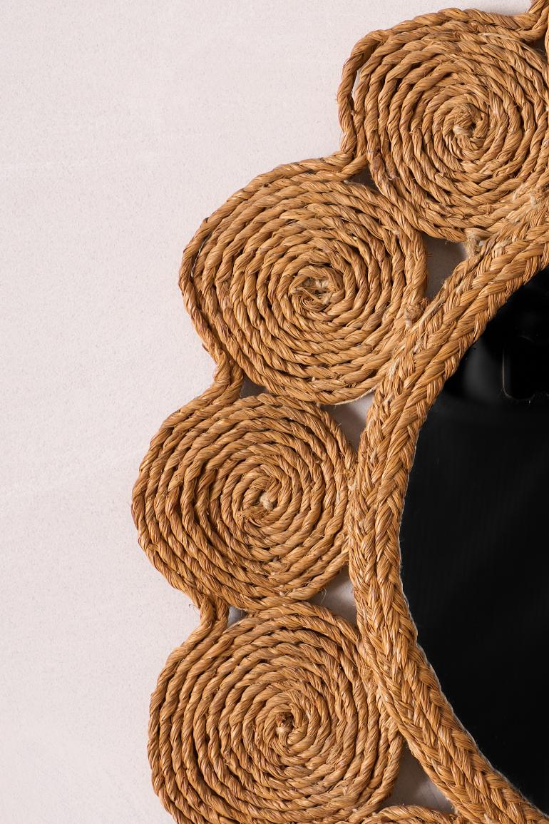 Mid century rattan scalloped wall mirror