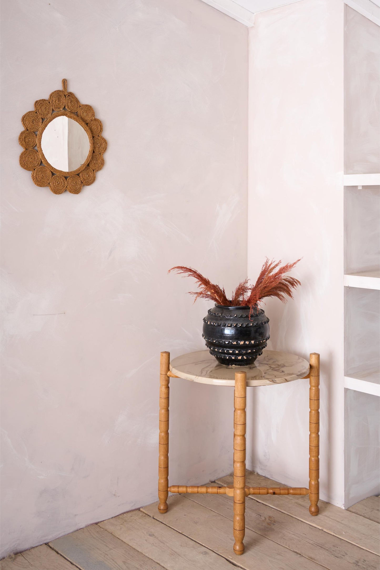 Mid century rattan scalloped wall mirror