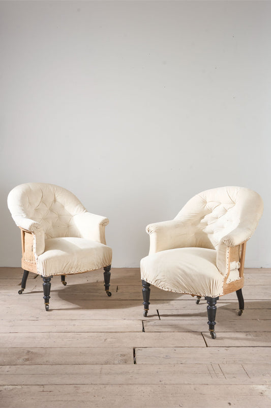 Pair of Napoleon III elegant buttoned tub chairs