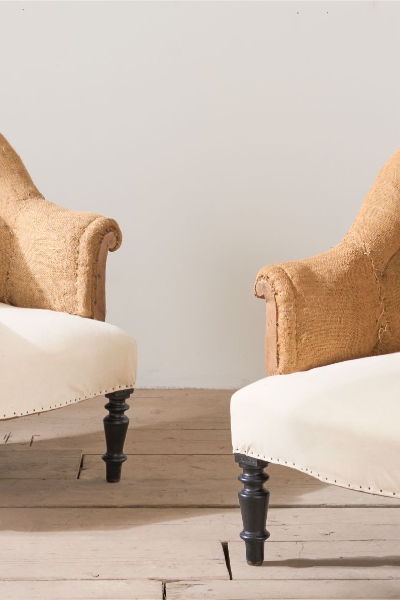 Pair of Napoleon III Hessian tub chairs