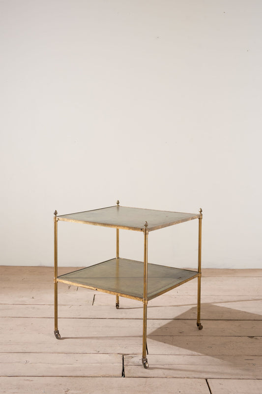 Early 20th century Green leather and brass side table