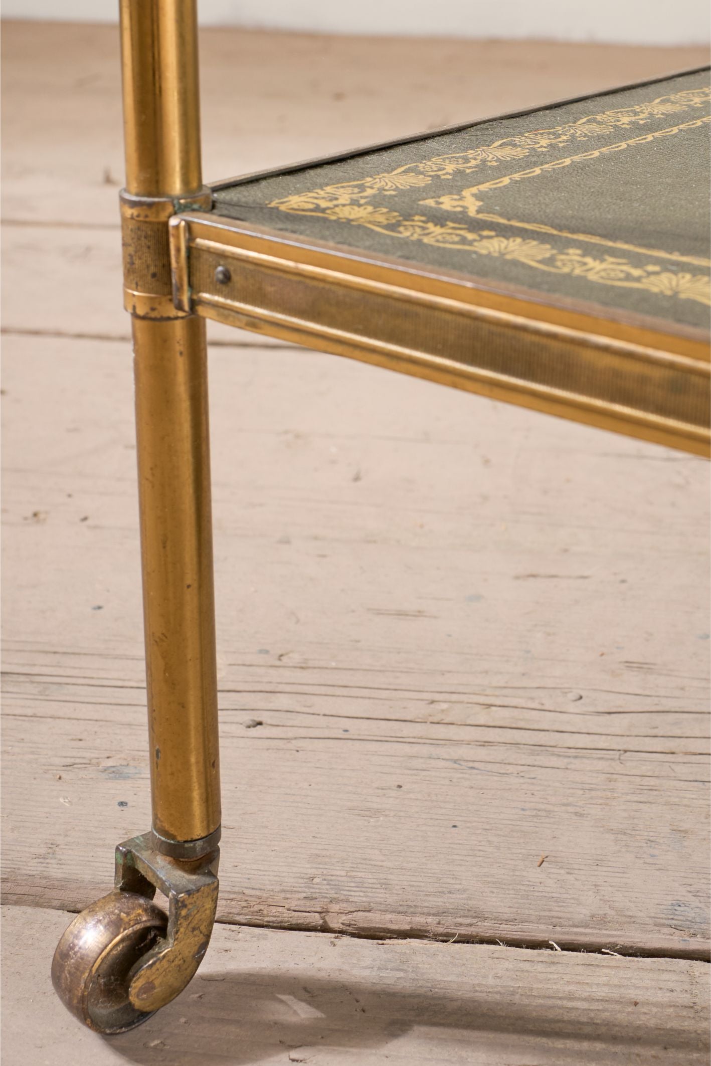 Early 20th century Green and brass leather side table - Rectangle
