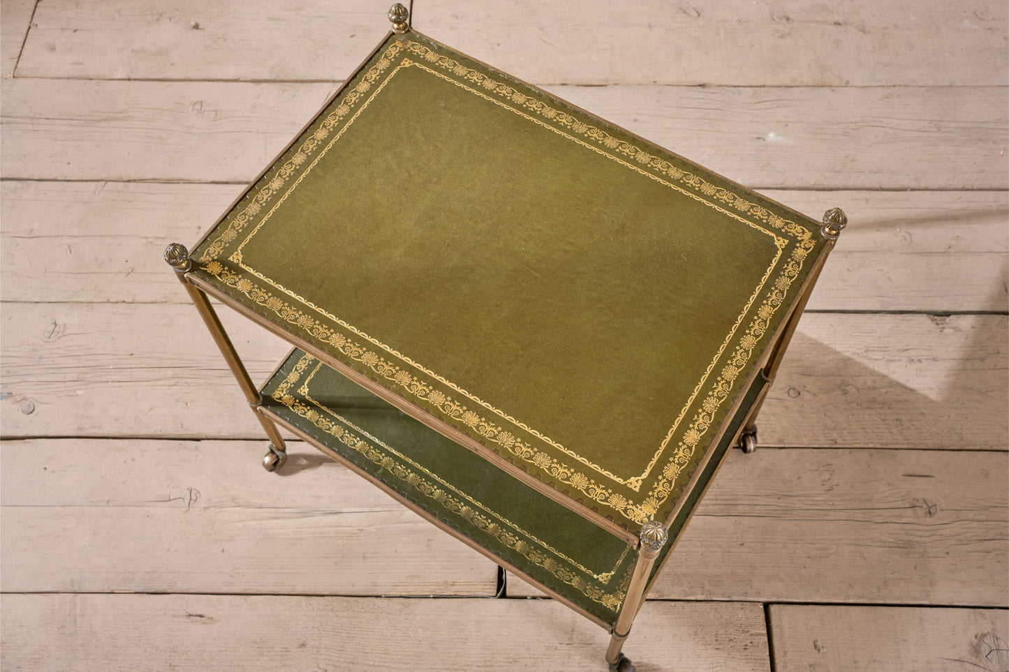 Early 20th century Green and brass leather side table - Rectangle