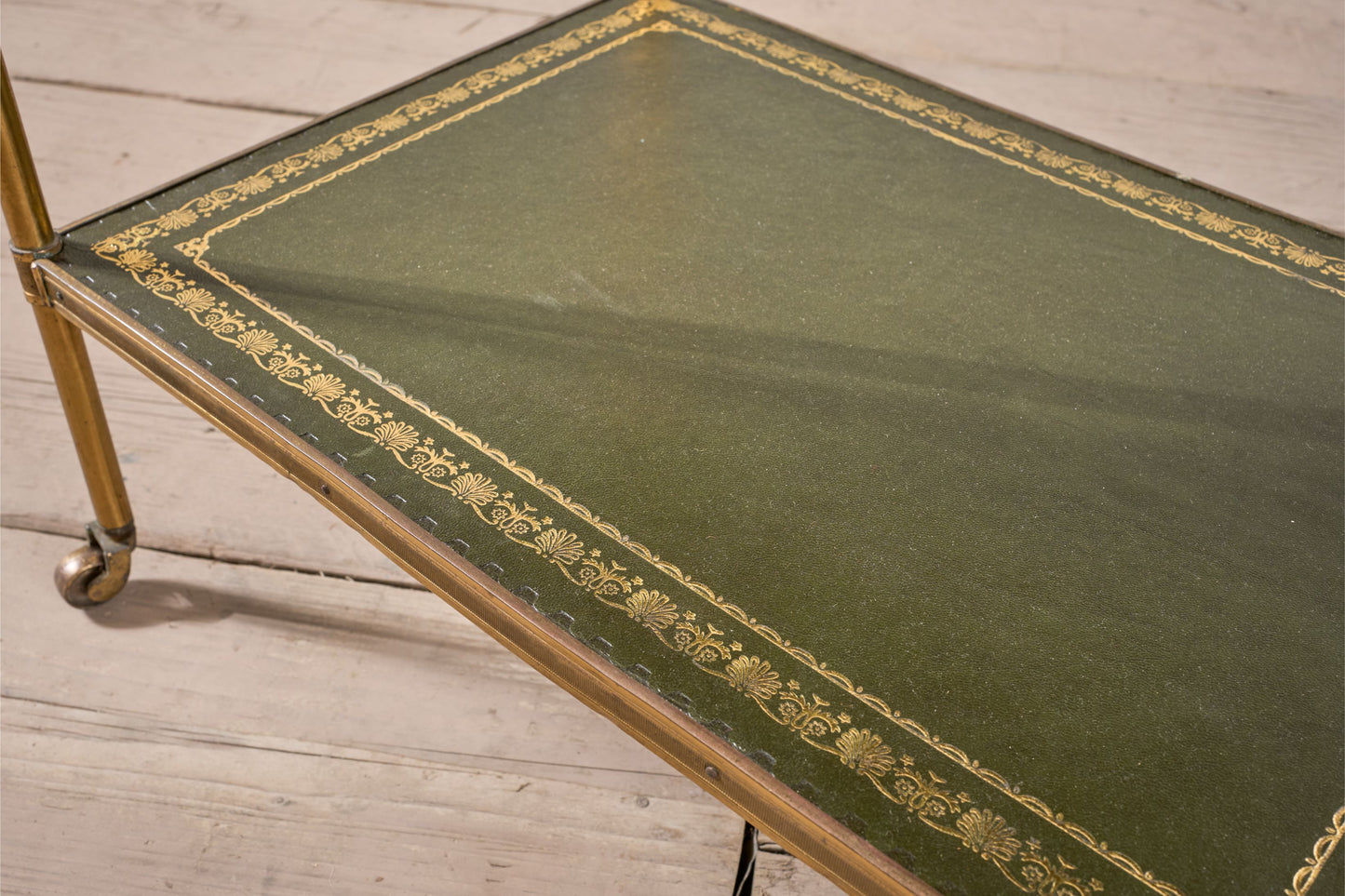 Early 20th century Green and brass leather side table - Rectangle