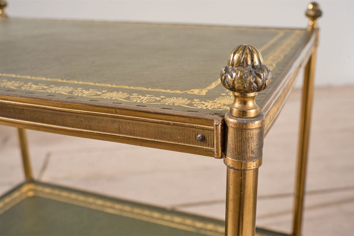 Early 20th century Green and brass leather side table - Rectangle