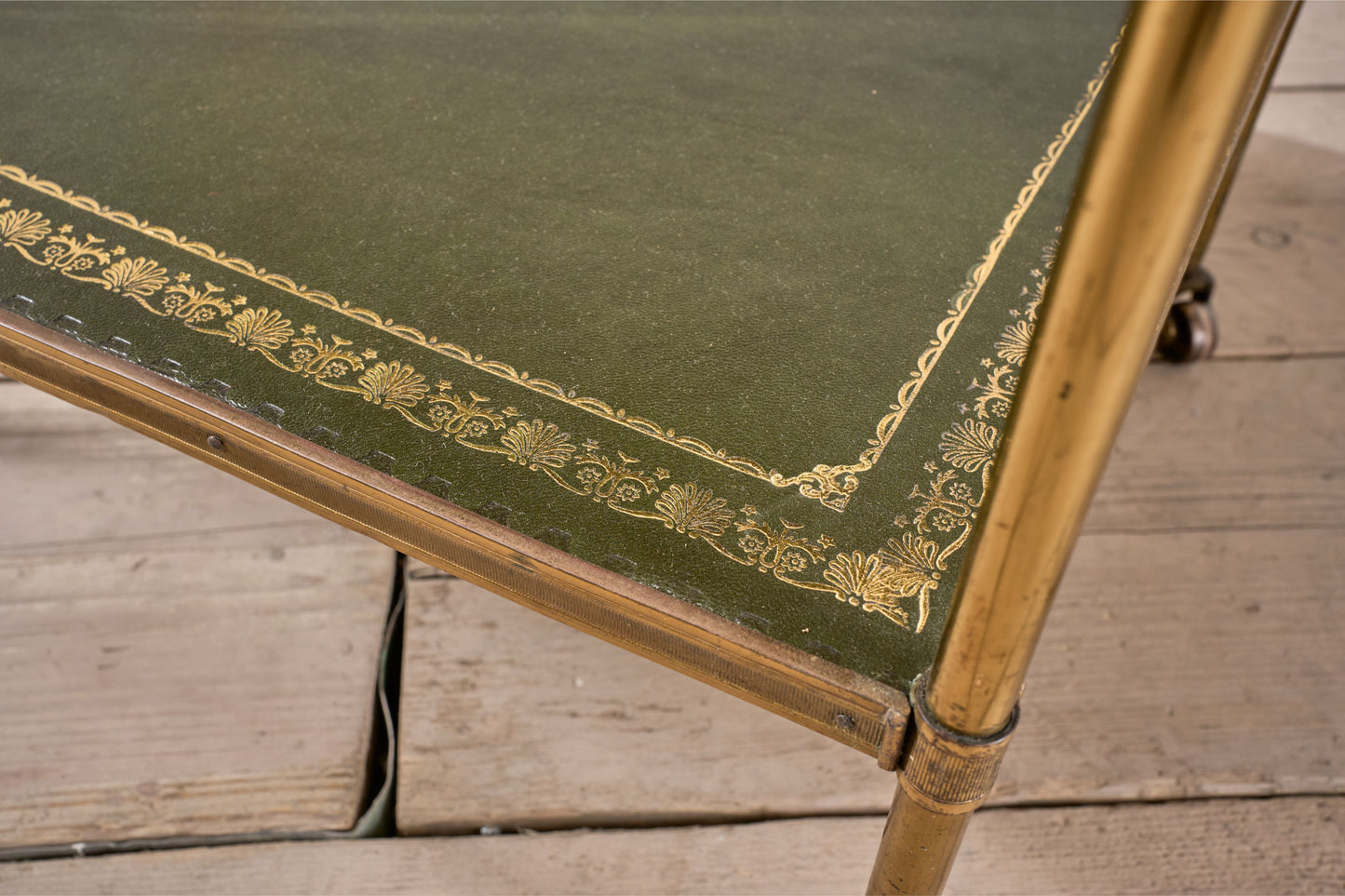 Early 20th century Green and brass leather side table - Rectangle