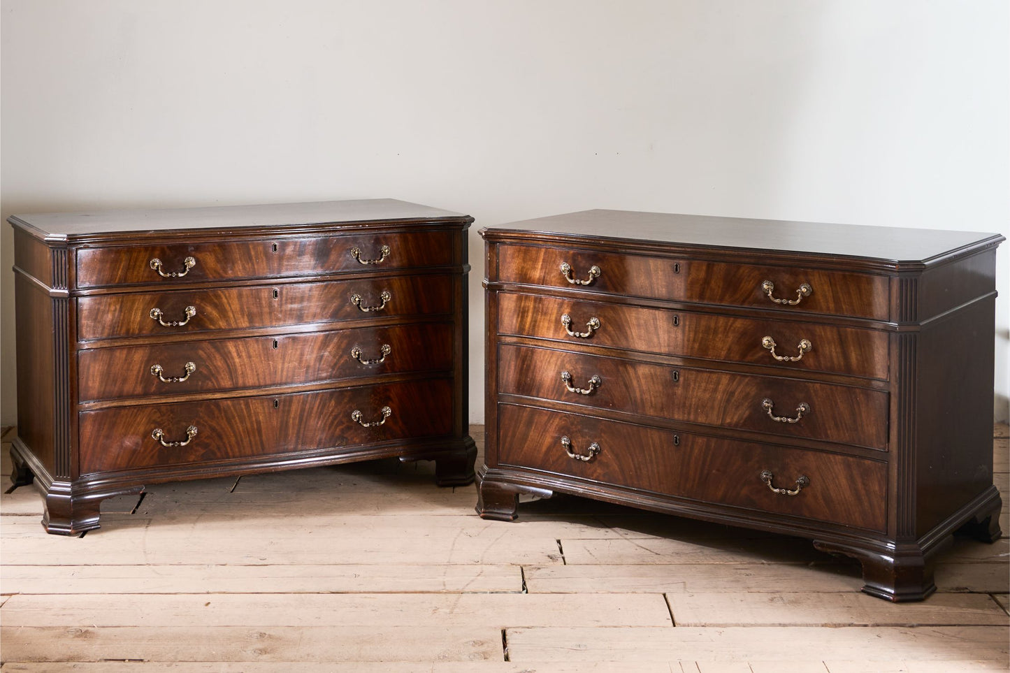 Pair of 1920's Serpentine fronted mahogany Jewellers chest of drawers
