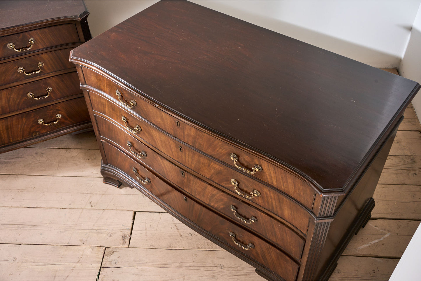 Pair of 1920's Serpentine fronted mahogany Jewellers chest of drawers