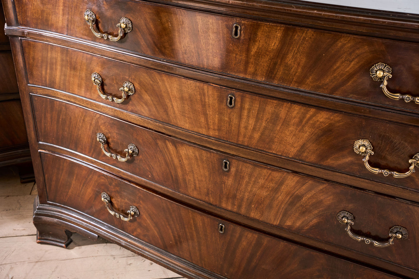 Pair of 1920's Serpentine fronted mahogany Jewellers chest of drawers