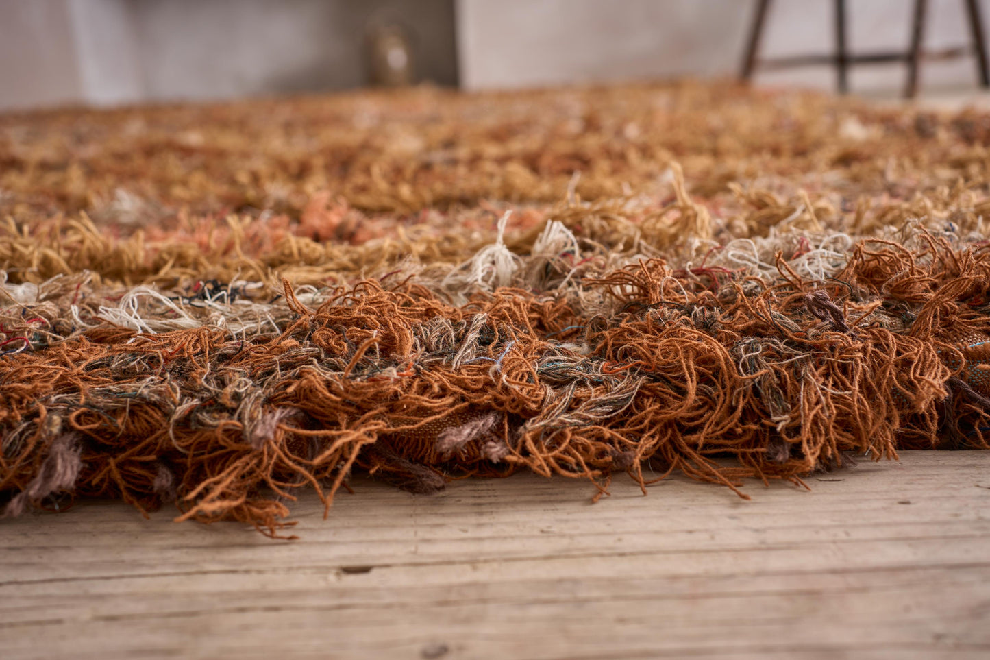 British made Selvedge rug - orange and browns