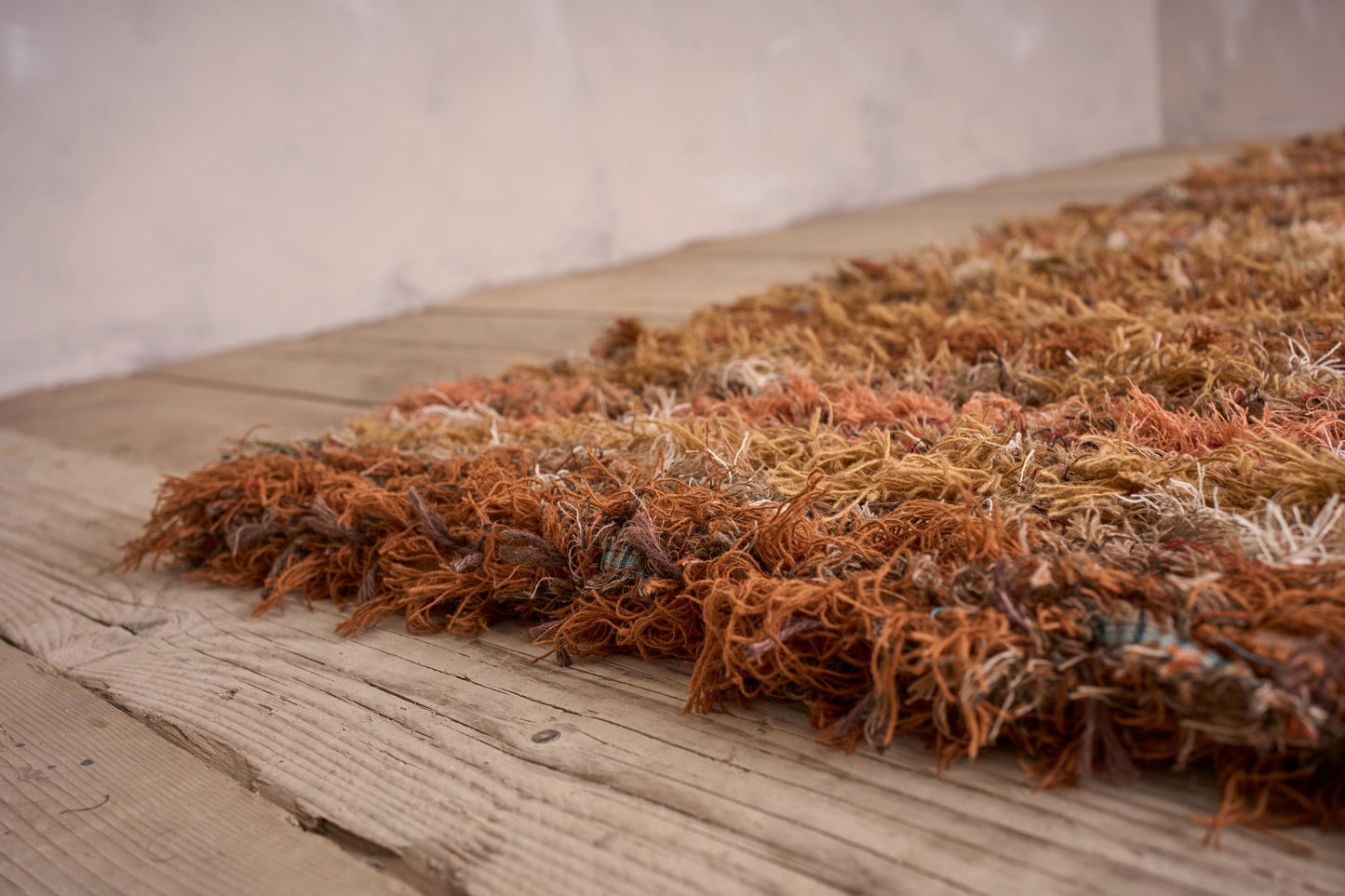 British made Selvedge rug - orange and browns