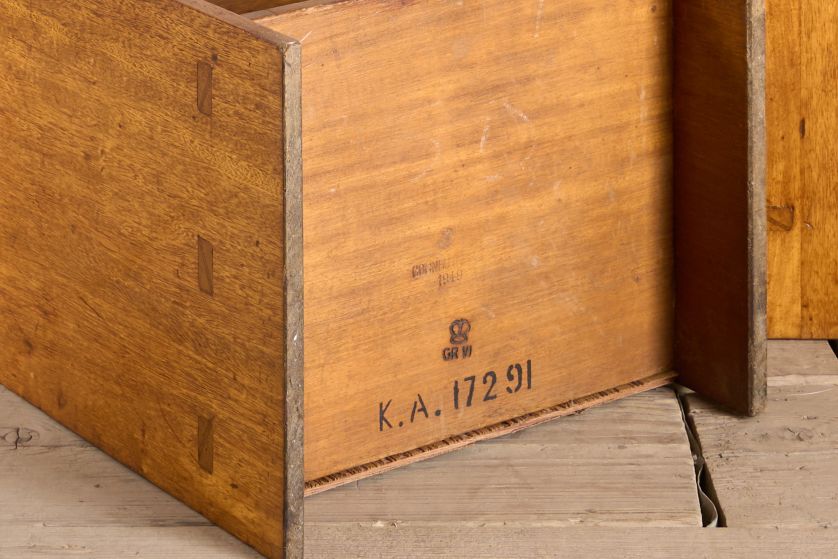 Pair of solid teak war department bedside tables