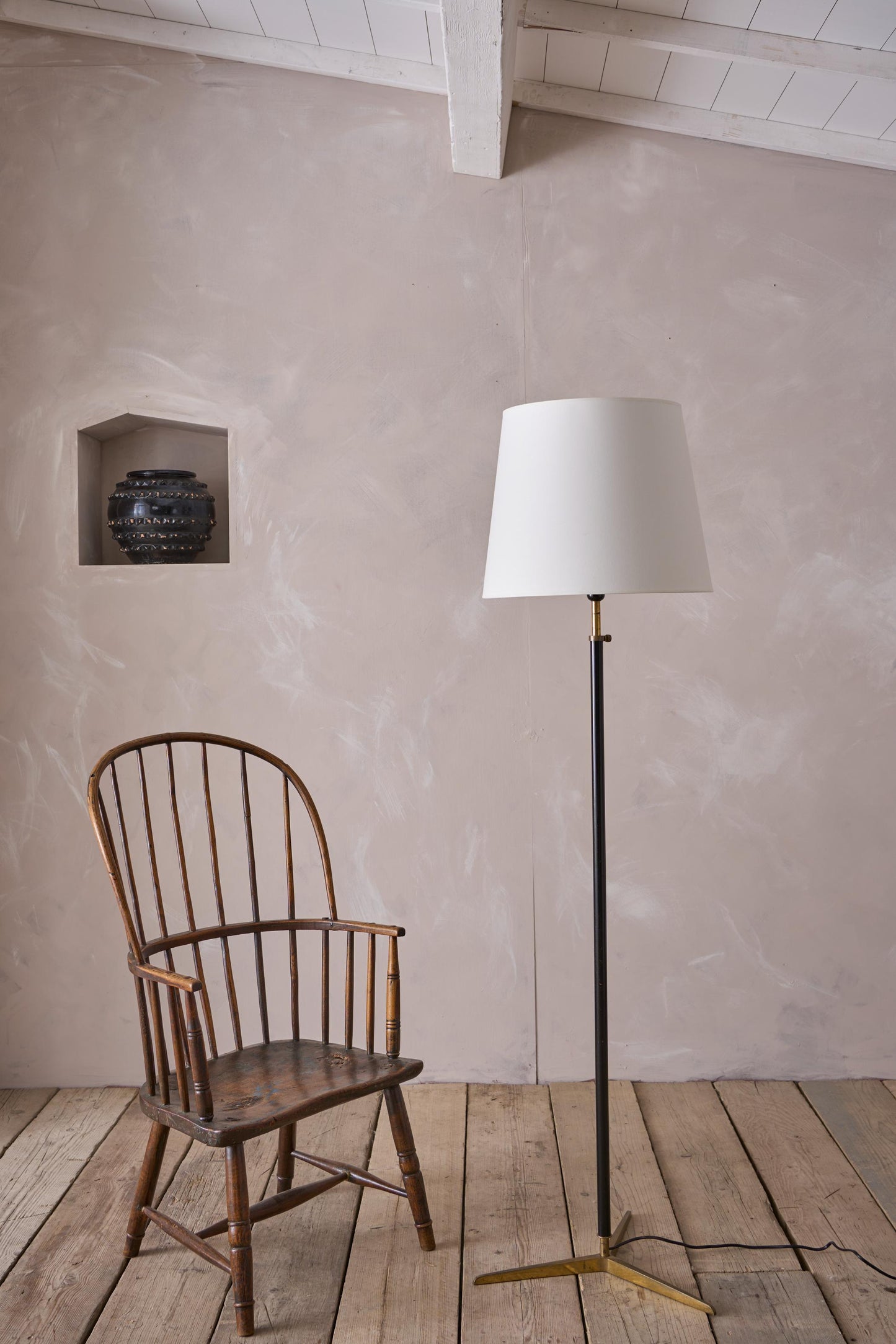 Mid century black and brass floor lamp