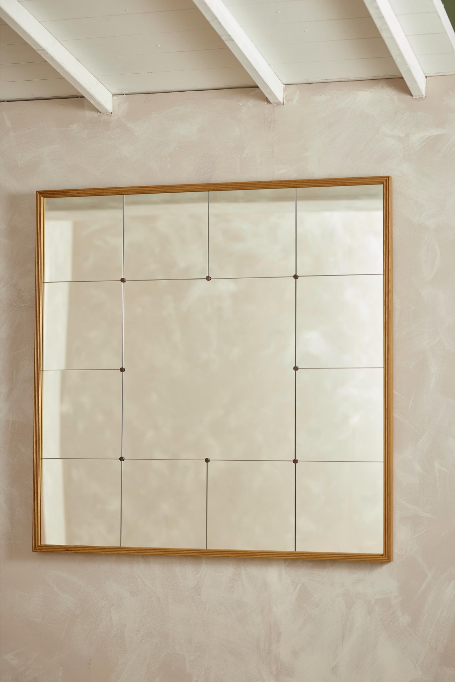 Reeded oak frame panelled wall mirror