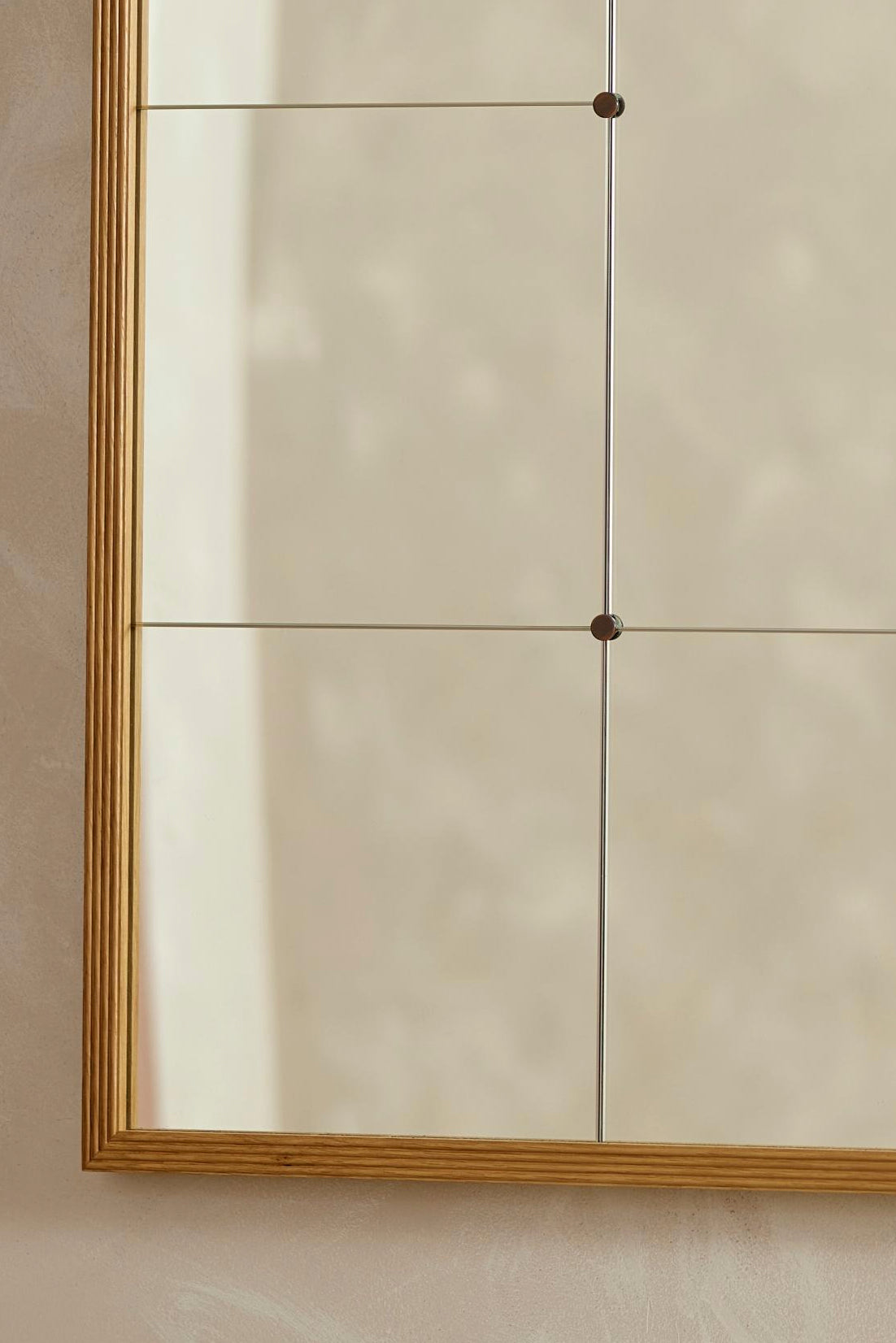 Reeded oak frame panelled wall mirror