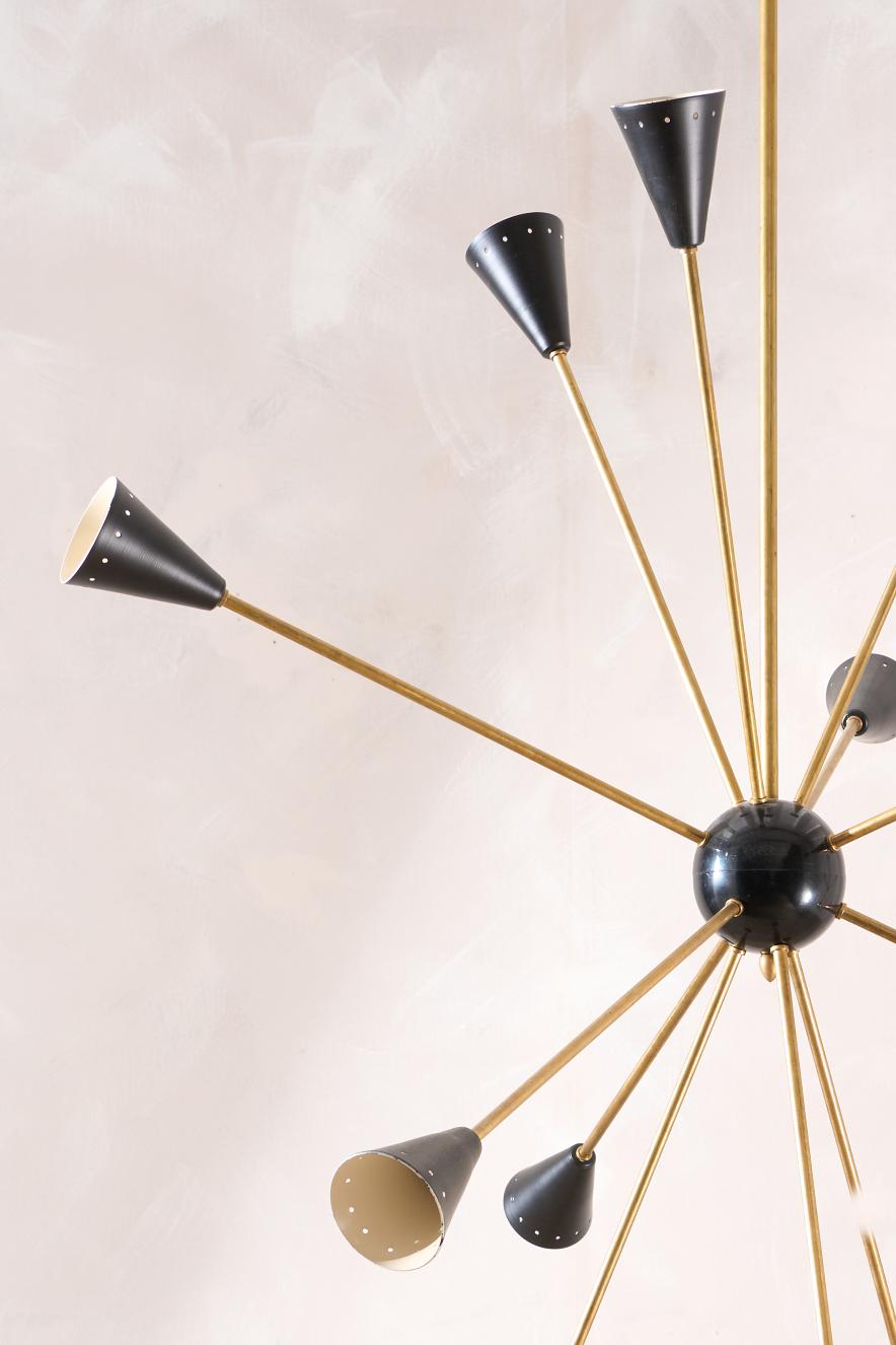 Mid century Brass and Black Italian pendant light by Stilnovo