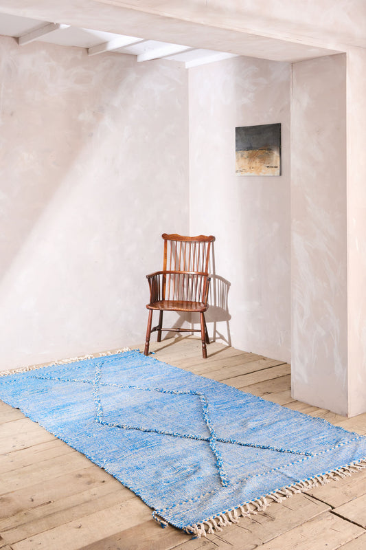 Genuine Hand woven Moroccan rug- Blue diamond