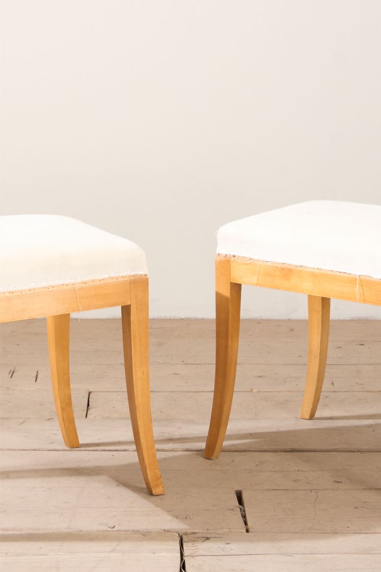 Early 20th century pair of Swedish satin birch stools