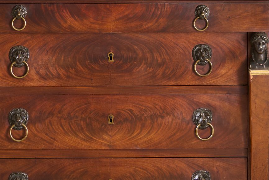 19th century French empire mahogany and fossil marble chest of drawers